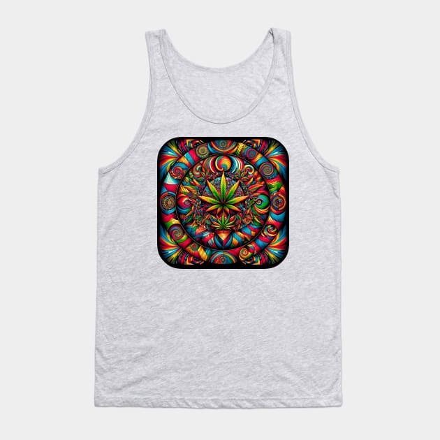 Psychedelic Cannabis Mandala Tank Top by Doming_Designs